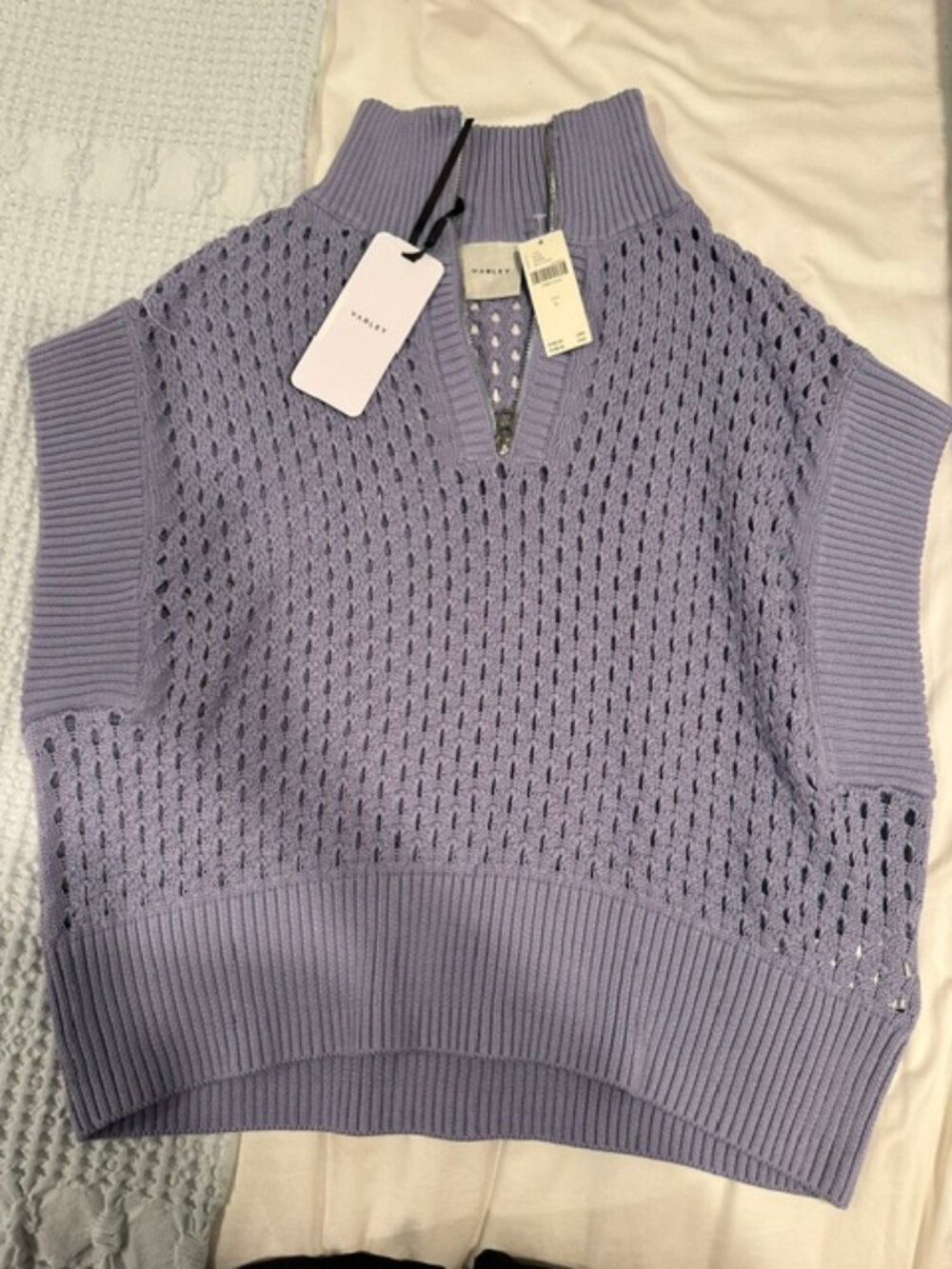NWT Varley Lilac Lavender Open Knit Half Zip Sweater Vest Size L